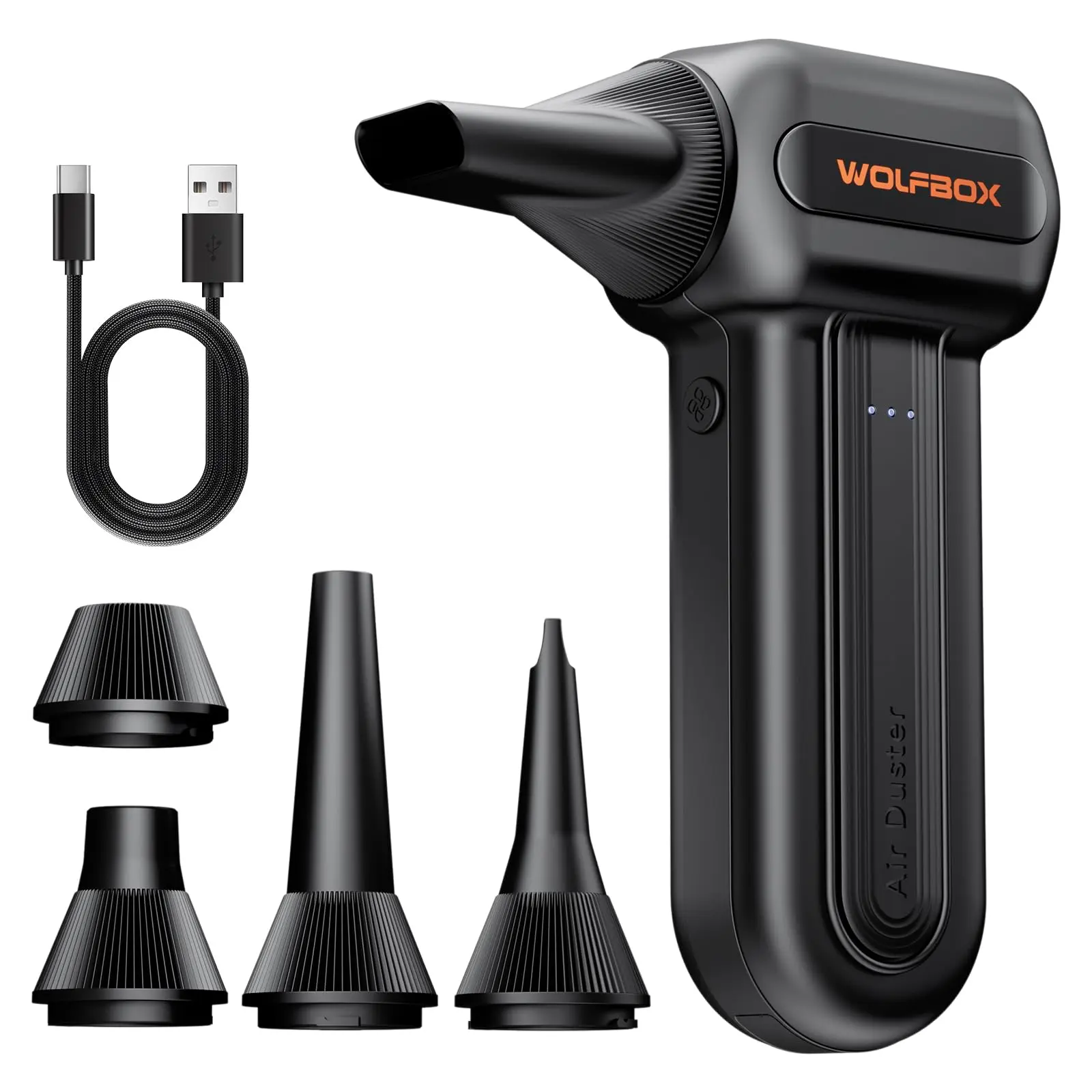 【FathersDayGift】WolfBox Cordless Compressed Air Duster – Super Power Mini Blower, 3-Speed Adjustable, Rechargeable Air Duster for Computer, Keyboard, Car & Outdoor Cleaning (MF60/ MF100 / MF200)