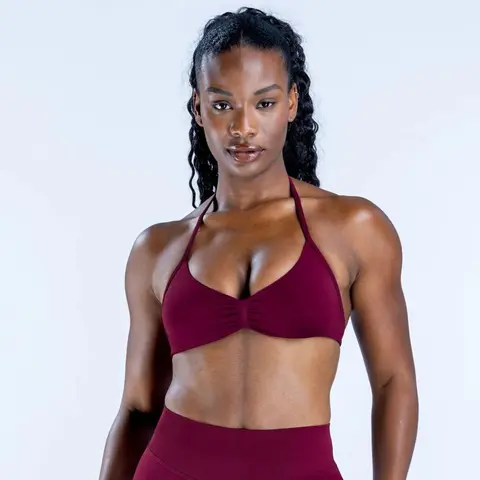 Im.pact Strappy Bra ONLY - Women's Seamless Bra with Strappy Halterneck Backless Design High Stretch Durable Fabric Flattering Front Motion Scrunch Twill Knit Underbust