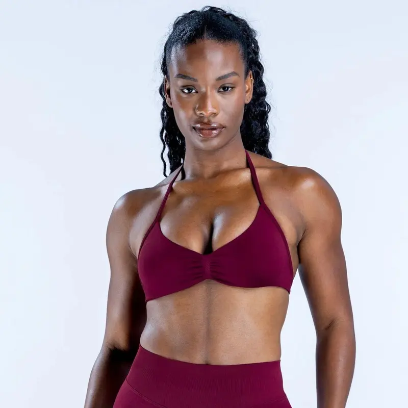 Im.pact Strappy Bra ONLY - Women's Seamless Bra with Strappy Halterneck Backless Design High Stretch Durable Fabric Flattering Front Motion Scrunch Twill Knit Underbust