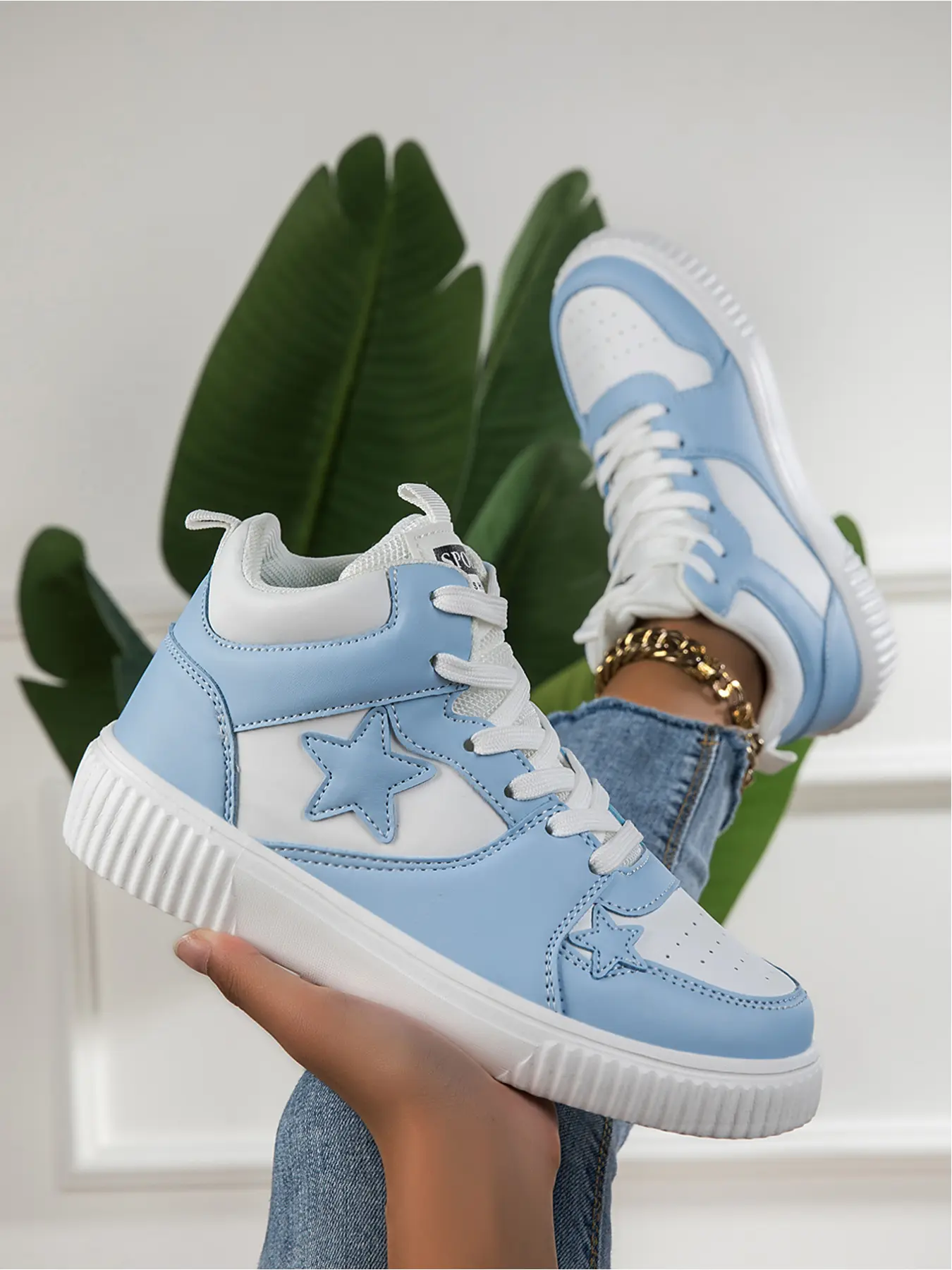 Women's White Casual Sneakers! Star Embroidery + Cookie Thick Sole, Perfect With Jeans, Great for Outdoor Sports & Daily Wear, Sports Shoes