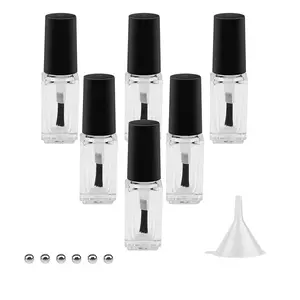 6PCS 5ML Empty Nail Polish Glass Bottles with Brush Cap & Funnel & Mixing Balls for Nail Art