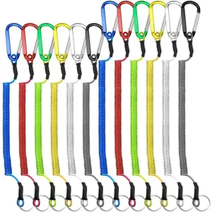 12 Pcs Fishing Tool Lanyard with 2 Sizes, Heavy Duty Fishing Coiled Lanyard Retractable Fishing Lanyard with Stainless Steel Clip Kayak Lanyard Tool Multi-Colored Fishing Safety Rope