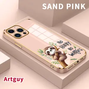 Plating Mobile Phone Case for iPhone 15 Pro Max 16 14 Plus 13 12 11 Sloth hugging a branch Printed Soft Silicone TPU Glossy Anti-oil Protective Cover