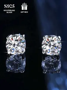 S925 Sterling Silver Classic Zirconia Earrings, Fashionable Stud Earrings for Women & Men, Trendy All-match & Exquisite Jewelry for Birthday Gift