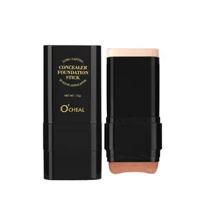 Two-in-one concealer foundation stick, foundation + brush, easy and quick makeup with built-in brush, waterproof and sweat-proof, long-lasting natural luster, suitable for all skin types, 12 hours without makeup