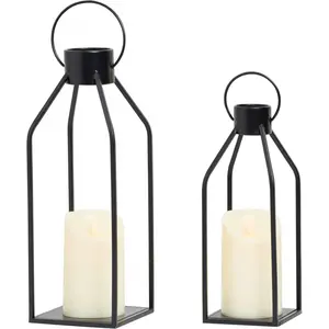 Modern Farmhouse Lanterrn Decor- Black Metal Candle for Summer Night- Lanterns w/Timer Flickering Candles for Living Room,Home,Indoor, Outdoor,Table,Fireplace Mantle Décor