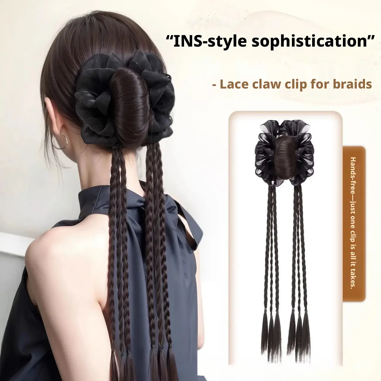 Clip On Braided Hair Bun Hairpiece with Floral Decor, Quick Install Pre-Braided Plaited Hair Extension, Vintage Elegant Updo Hair Accessory for Women Daily & Casual Styling