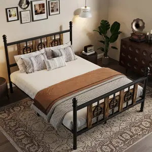 Garvee Sturdy Metal Bed Frame with Vintage Circular Design Featuring Headboard & Footboard, Spacious Under Bed Storage, Noise-Free Functionality, Easy Assembly, and No Box Spring Required