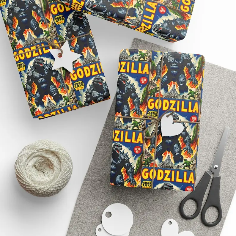 [Wrapping Paper] Giant Monster Gift Wrap Paper Vintage Japanese Kaiju Wrapping Paper Birthday Gift
