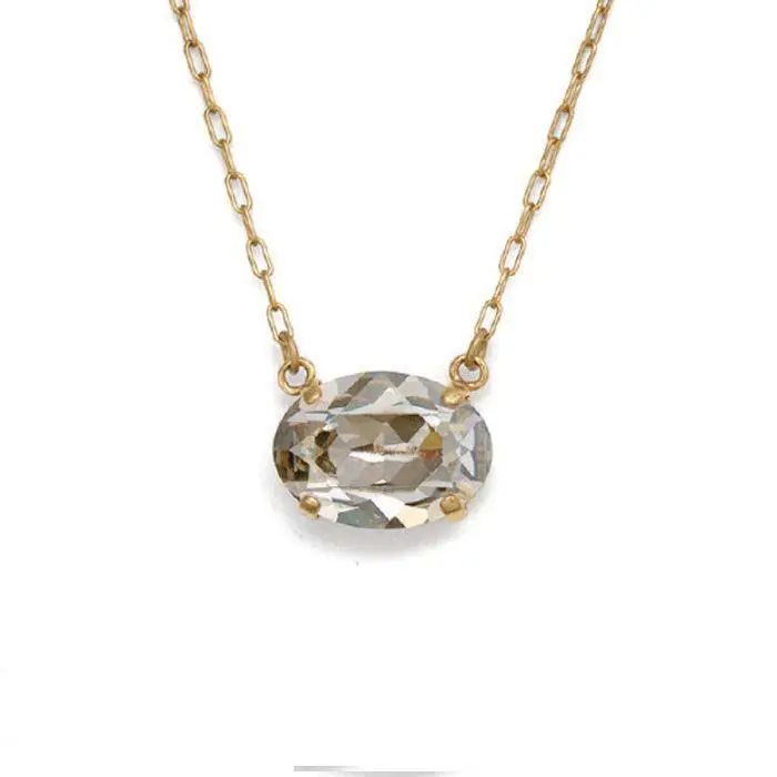 Catherine Popesco - Gold, Oval Stone Crystal Necklace 1258..