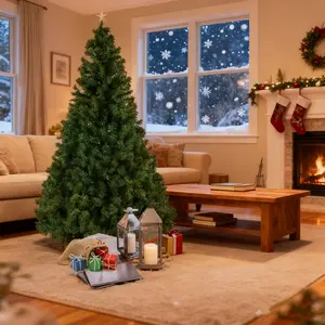 iCapeson 7ft Unlit Artificial Christmas Tree, Premium Full 1100 Branch Tips Green PVC Xmas Tree with Sturdy Metal Stand, Easy Assembly Holiday Decor for Home Office