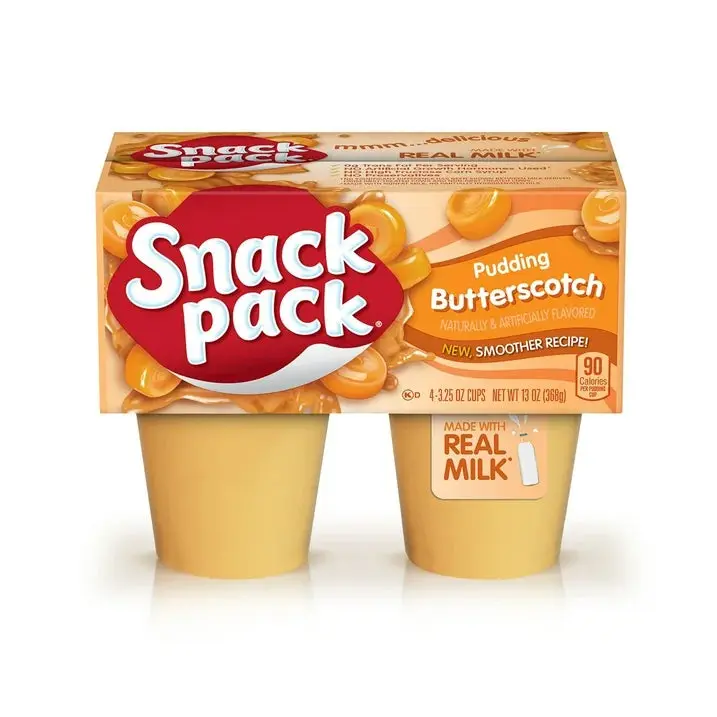 Snack Pack Butterscotch Pudding, Pudding Cups, 3.25 oz, 4 Count Snack Pack Butterscotch Pudding, Pudding Cups, 3.25 oz, 4 Count