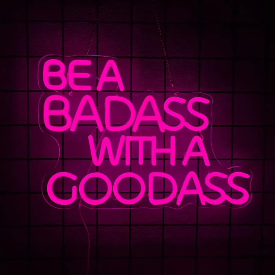 Gym Neon Sign with Pink LED Content Neon Light Decorative Light BE A BADASS WITH A GOODASS Light Signs Decor Lighting for Wall Art Decor in Bar Club Ideal Birthday Gift for Teens and Adult Home Gym