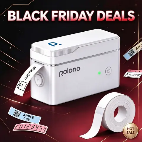 POLONO P31S Pocket Label Maker, Inkless Wireless Printer, 203 DPI, Battery-Powered, Fast Printing, With Tape, For iOS/Android, Study Notes & Organization, Perfect Christmas Gift