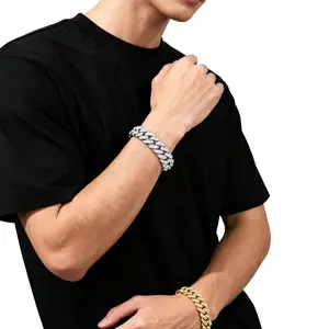 14mm Micro Diamond Cuban Link Bracelet for Men Women - 14k White Gold Plated Iced Out Prong Set CZ Stones, Adjustable 7"-8", Lifetime Warranty, Premium Jewelry Gift interchangeable Men's Chain