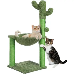 33" Cactus Cat Scratching Post Large Cat Scratcher with Big Hammock for Indoor Pet Green