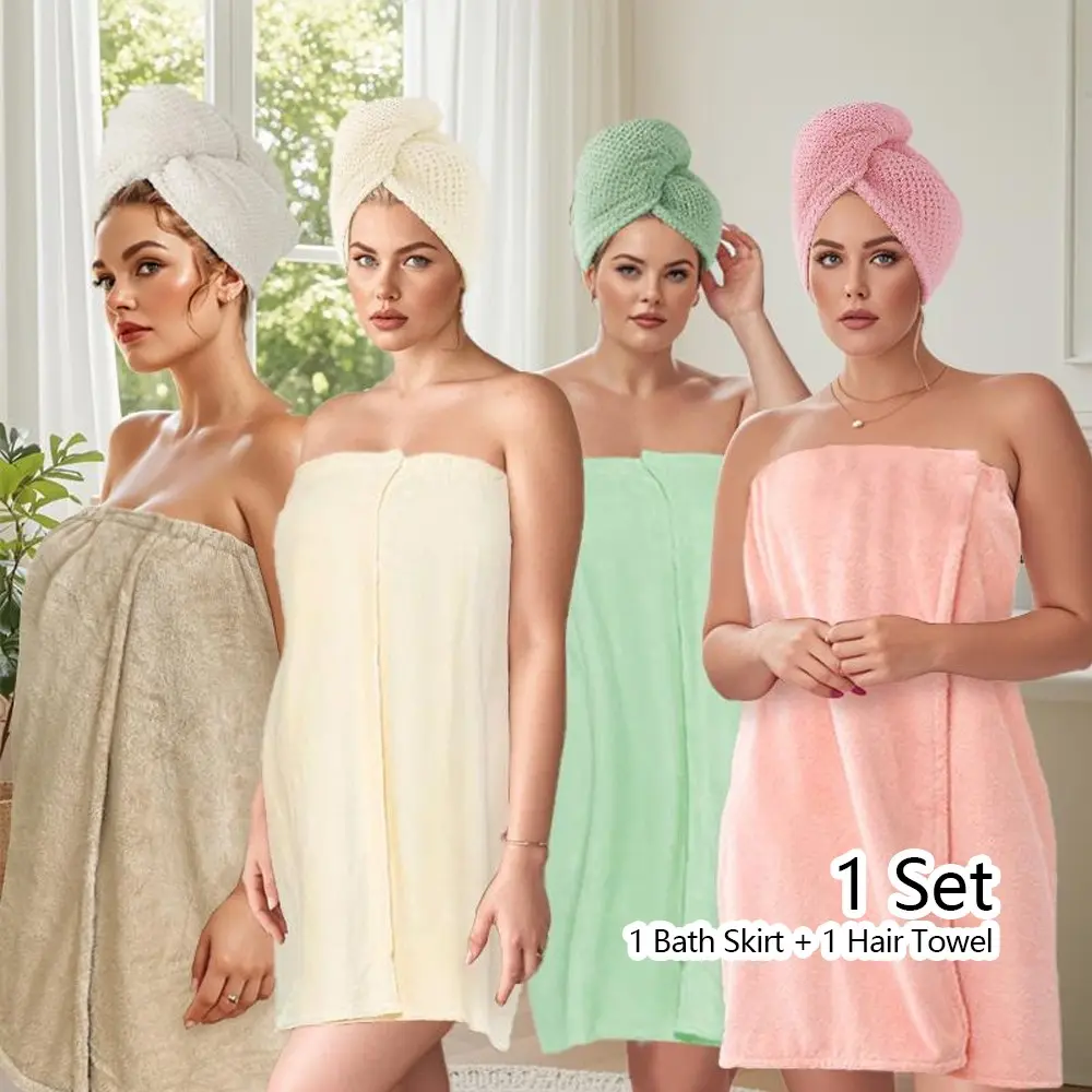 Solid Color Wearable Bath Towel, 2 Counts/set Soft Breathable Adjustable Shower Towels, Bath Towels Wrap, Bathrobe for Home and Travel, Soft Bath Towels