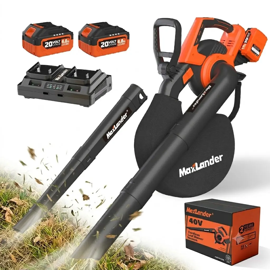 MAXLANDER Leaf Blower Cordless with Battery and Charger, 40V Electric Cordless Blower, 2x4.0Ah Battery Lightweight Battery Blower Yard Tools Grass Blowers for Lawn Care Patio Backyard Leaves and Dust