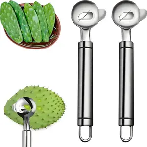 2PCS Cactus Peeler Tools, Stainless Steel Cactus Paring Knife and Peeler Spoon Long Handle Slicing Noodle Cutter with Hole for Cactus Kitchen Cooking Noodles Durable&Easy-Grip Handles Cooking Cutting Utensils
