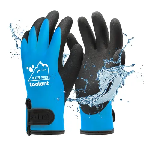 toolant Heavy Duty Insulated Work Gloves - Latex-Dipped, 100% Waterproof, Rubber Palm, Velcro Wrist, Better Grip, Tight-Fitting Gardening & Hardware Protective Gloves