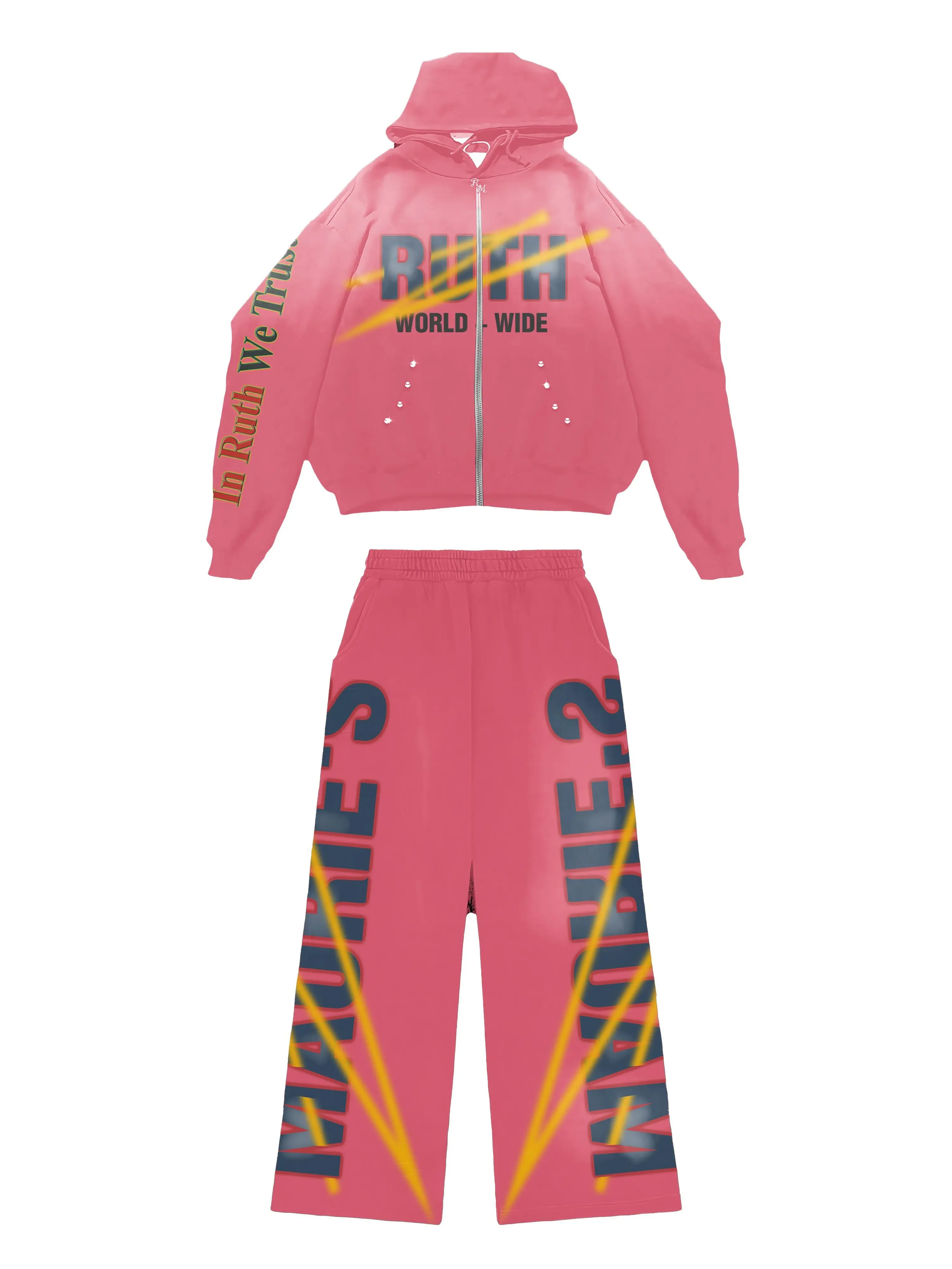 RUTH AMURIE'S Men's 400 GSM Heavyweight 2-Piece Zip-up Hoodie & Pants Set, Long Sleeve Jacket with Zipper, Pockets & Print, Clothes