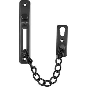 Heavy Duty Door Chain Lock - 304 Stainless Steel Spring Loaded Pushbutton Latch, Child & Pet Proof, No-Drill Installation for Interior Front Hotel Doors, Black