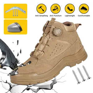 Furuian Steel Toe Boots for Men Women Comfortable Lightweight Work Boots for Men Slip Resistant High Top Steel Toe Rotating Buckle Safety Shoes Puncture Proof Indestructible Construction Shoes