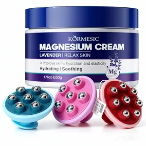 KORMESIC Lavender Magnesium Cream - Hydrating & Soothing, Muscle Tension Relief, Boosts Skin Elasticity, Gentle for Sensitive Skin, Non-Greasy, FREE Massager Included Wooden Handheld Foot and Body Massager marshmallow neuropathy sculpt fast joint