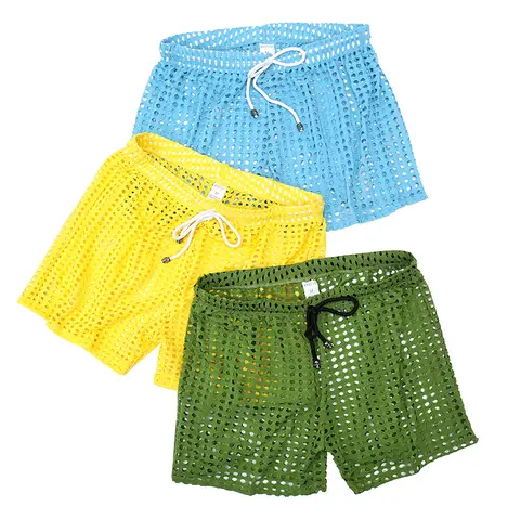 Men’s Hollow Breathable Mesh Cotton Boxer Shorts - Loose-Fit Low-Waist Mid-Length Menswear with Elastic Drawstring, Lightweight Plain Fabric, Summer Activewear for Casual Chic Streetwear Sports