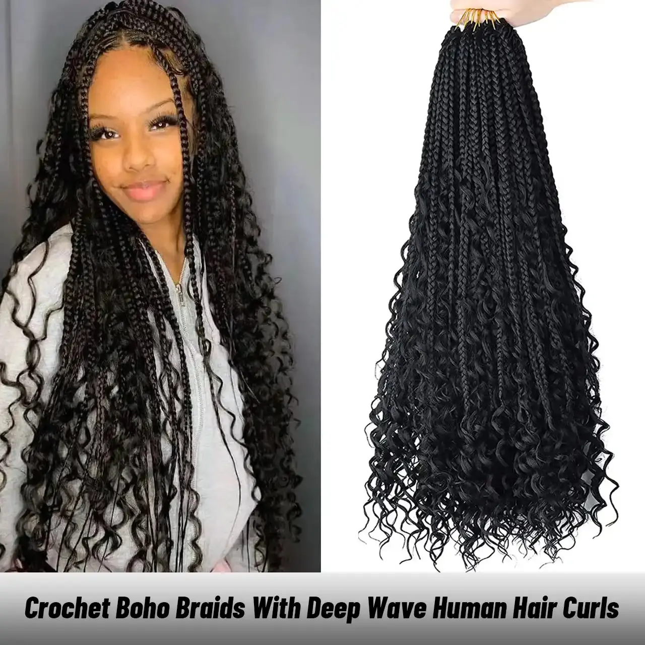 Alilihair Knotless Pre-Looped Crochet Braids with Human Hair Curly | Boho Locs with Curls Ends for Black Women Honey Brown Blonde Ginger