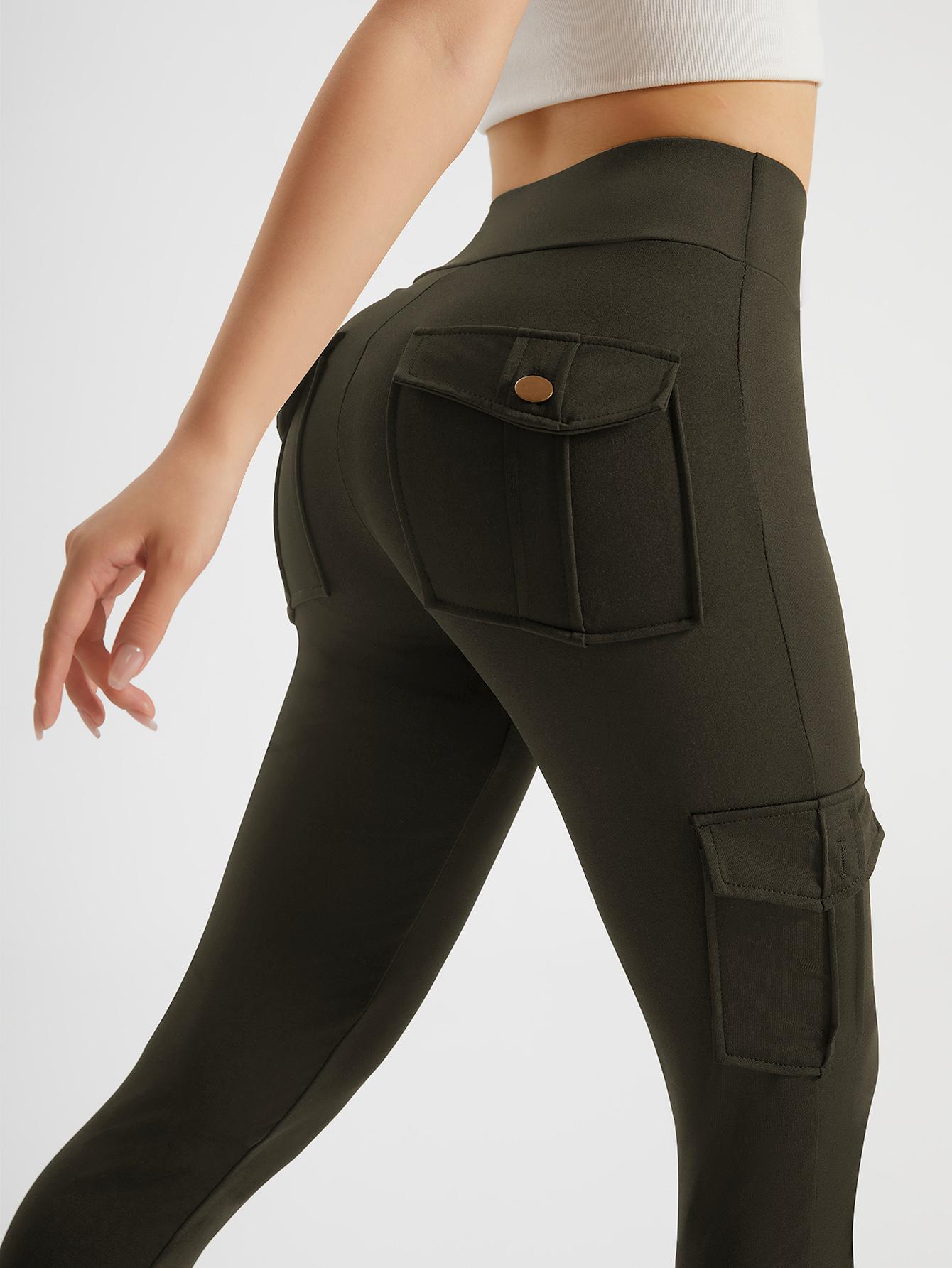Women's High Waist Butt Lifting Yoga Leggings with Flap Pockets Tummy Control Workout Cargo Leggings for Fitness Gym Pilates Hiking - Bottom, Womenswear