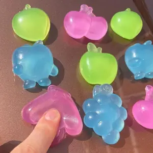 Squishy Mini Grape Squeeze Toy Cute Mini Cherry/Apple/Banana Stress Relief Sensory Fidget Toy Squishy Mochi ASMR Fun Party Gift