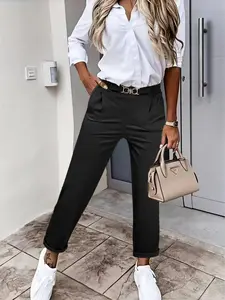 fashionable plus-size women's casual fitted long Woven pants