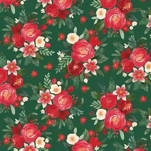 Wide Back Charming Christmas Floral Green 3-Yard Package