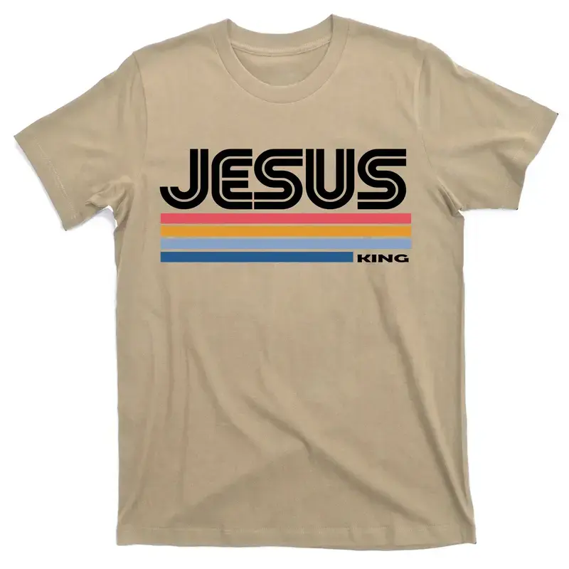 Men's Relaxed Fit Short-Sleeve Cotton Fabric T-Shirt - Lightweight, Breathable, Round Neck, Retro Digital Print Jesus King, Christian Style Faith-Based Fashion Unisex Casual Menswear Top, All Seasons, Fitted