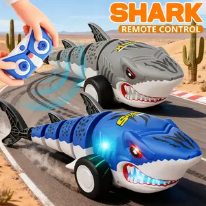 Remote control shark toy rechargeable high simulation remote control shark with LED lights, Remote control toy with flexible tail, suitable for boys and girls aged 6-12.