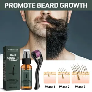 Natural Men Beard Growth Roller Set Beard Growth Kit Men's Beard Growth Essence Nourishing Enhancer Beard Oil Spray Beard Care Ginseng Comfort