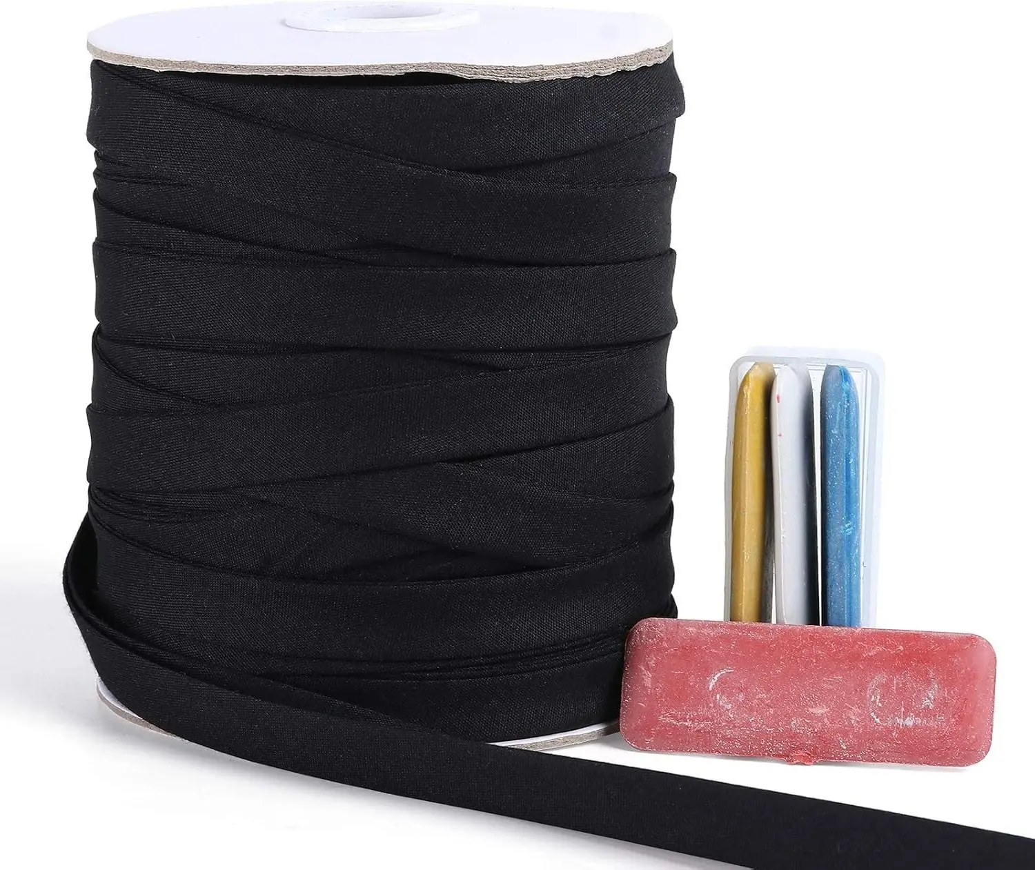 Bias Tape Double Fold 1/2 inch, Double Fold Bias Binding Tape 55 Yards (Black) and 4 Pieces Sewing Fabric Chalks for Crafts, Sewing, Seaming, Hemming, Piping, Quilting.