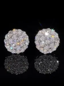 1 PCS New Silver  Color Round Moissanite Earrings Classic European American Design Unisex Earrings for Women Men Fashion Jewelry Gift for Her Him Moissanite Stud Earrings