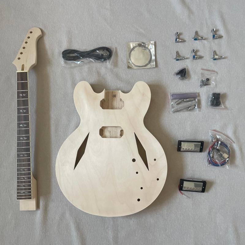 DG335 Style DIY Complete Electric Guitar Kit - 6-String, Silver Accessories, Rhombic Holes, 4.5kg, Guitar Strings, Protection Feature, Gift for Adults