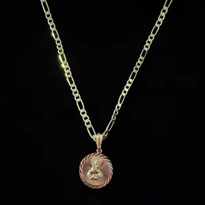 14k Gold Plated Jesus Pendant with Figaro Chain, High-Quality Gold Necklace