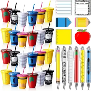 24 Set Teacher Appreciation Gifts Bulk Thank You Teacher Gifts Bulk 16oz Teacher's Tumblers Cute Composition Books Sticky Notes Ballpoint Pen for Mentor Lecturer Counselor
