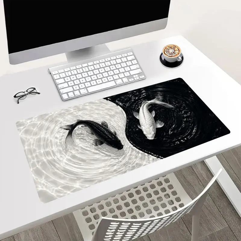 Yin Yang Koi Fish Large Gaming Mouse Pad, Non Slip Rubber Base Stitched Edge Extended Desk Mat, Oriental Art Pattern Keyboard Pad for Gamers Office Workers Art Lovers, Ideal Home Office Gaming Room Desktop Decor Holiday Gift
