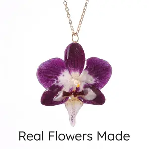 Real Purple Orchid Flower Necklace, Handmade Resin Pressed Flower Pendant, Nature Jewelry Gift for Women, Eternal Flower Charm, Boho Aesthetic Accessories, Anniversary Mother’s Day Birthday Gift