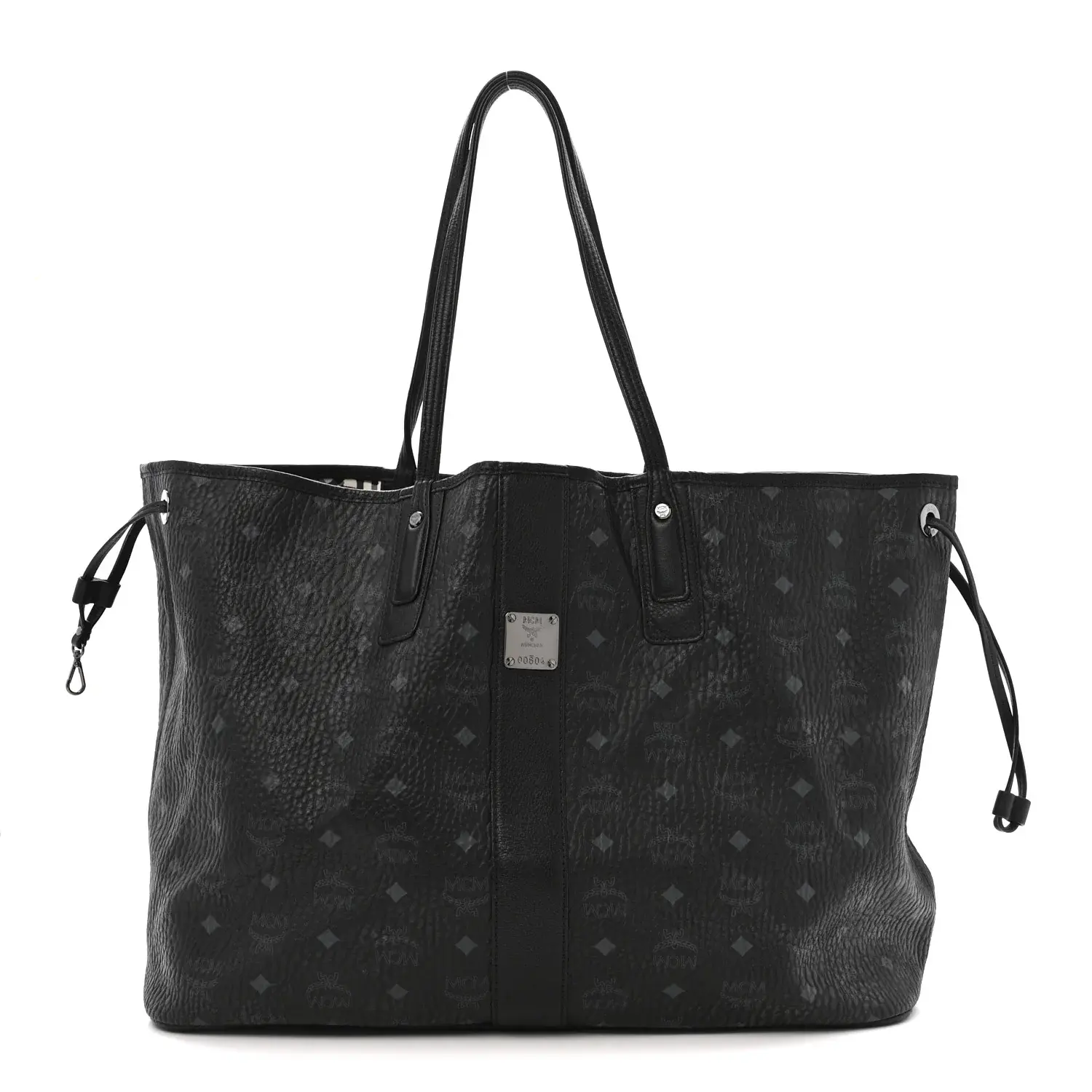Pre-owned MCM Coated Canvas Tote Bags Visetos Large Liz Reversible Shopper Tote Black
