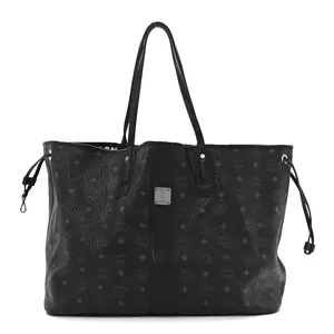 Pre-owned MCM Coated Canvas Tote Bags Visetos Large Liz Reversible Shopper Tote Black