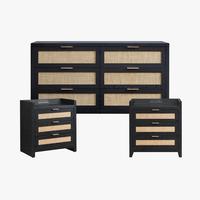 6 Drawers Dresser and Nightstand Set（ Black Oak）