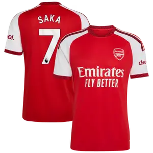 New Unisex Soccer/Football Champions Language Arsenal Club Saka 7 Premier League 2026/27 Home Replica Jersey - Red Full Logo