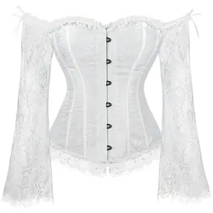 Women’s Corset Tops with Sleeves, Bustier Lace-Up Bodice Lingerie, Vintage Steampunk Strapless Shirt