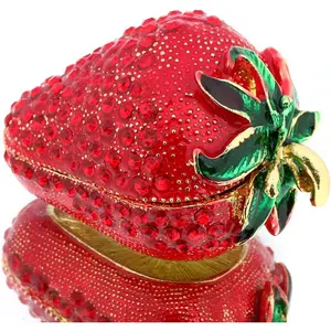 Hinged Trinket Box For Girls,  Red Strawberry Trinket Boxes Decorated for Women (red strawberry)